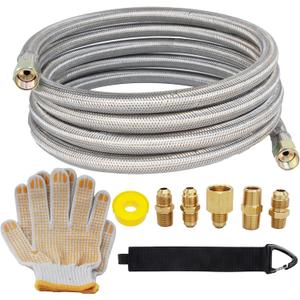 10 Feet High Pressure Braided Propane Hose Extension with Conversion Coupling 3/8" Flare to 1/2" Female NPT, 1/4" Male NPT, 3/8" Male Flare for RV, Cooker, Propane Fire Pit, Heater