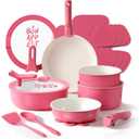 CAROTE 18Pcs Ceramic Cookware Set with Detachable Handle, Pots and Pans Set Non Stick, Non Toxic Kitchen Cooking Sets with Stand-Up Lid, PFAS and PFOA Free, Oven Safe, Induction Ready, Pink