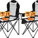 Camping Chairs for Heavy People, Folding Chairs for Outside Outdoor Folding Chairs with Cup Holder & Cooler Bag, Camp Chairs Supports up to 500lbs(2 PC, Black White)