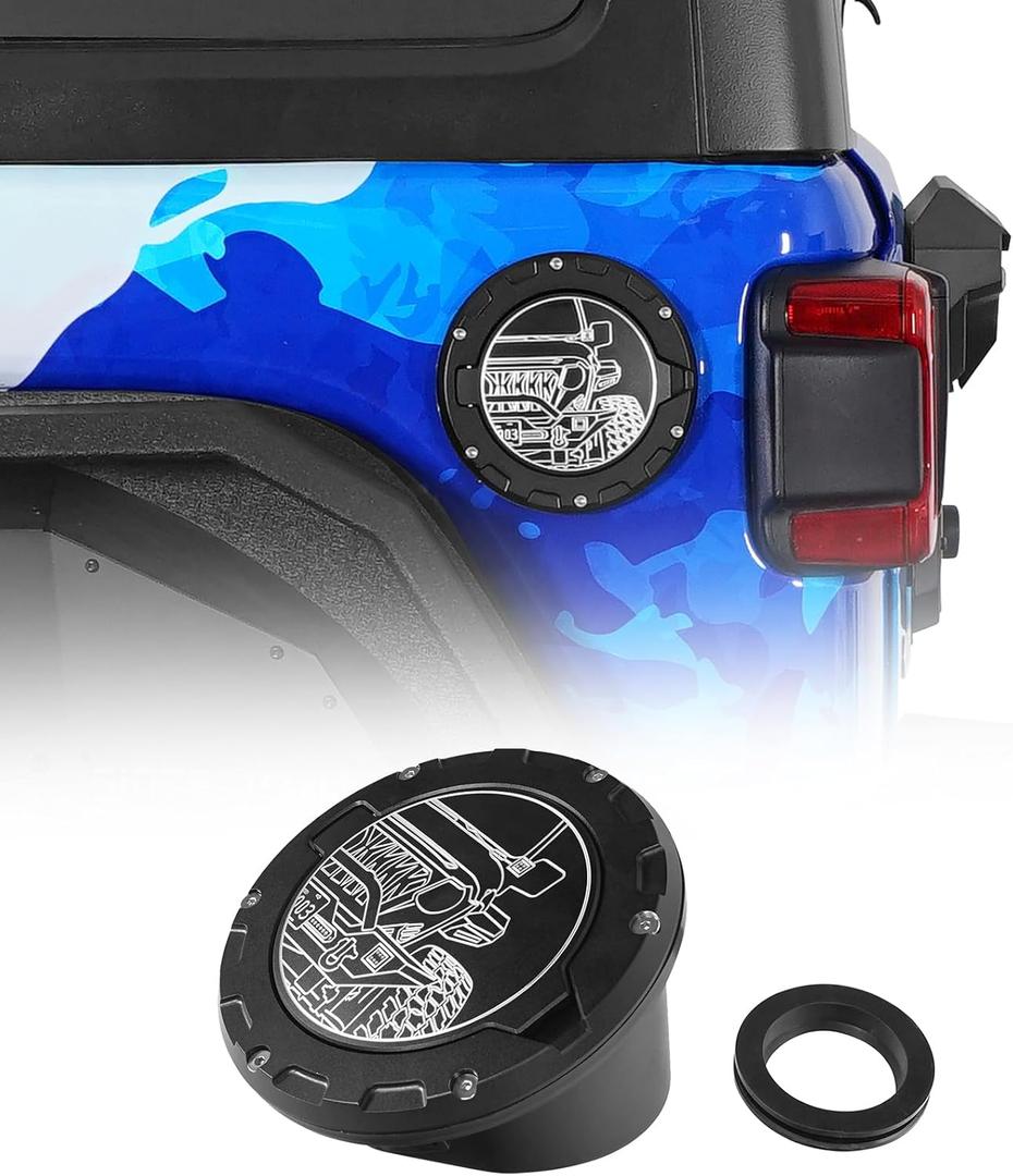 Hooke Road JL Aluminum Fuel Filler Door Gas Cap Tank Cover for 2018-2026 Jeep Wrangler JL JLU 2/4 Doors (Half Face Style)