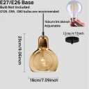 Glass Pendant Light with E26 Base, Adjustable Height, Modern Industrial Hanging Light for Dining Room, Kitchen, Living Room, Bedroom, Café, Amber, Clear, Smoke Gray 3 Color Options (Amber)