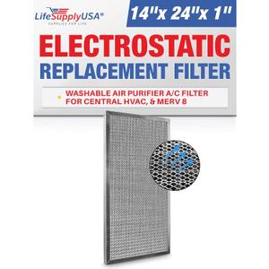 14x24x1 Electrostatic Air Filter, MERV 8, Washable, Reusable Furnace AC/HVAC Filter, Energy Saving, Easy to Clean, Long-Lasting by LifeSupplyUSA