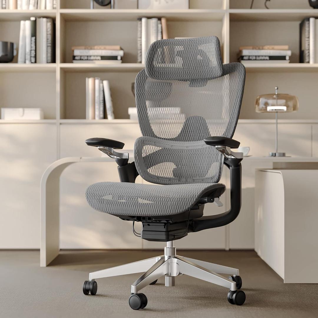 Ergonomic Office Chair with Adjustable 3D Lumbar Support, Big and Tall Mesh Home Desk Chair 5D Armrests, Executive Chair with 4D Headrest, 90-130Tilt, BIFMA Certified, Model Zen (Grey)
