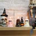 2 x MTLEE 3 Set 6 Pcs Witch Ghost Candles with Hat Pastel Halloween Decor Girly Pink and Black Halloween Night Decor Indoor for Boo Basket Stuffers Room Table Centerpieces