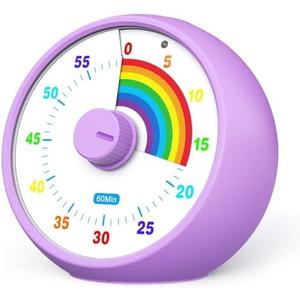 Visual Timer for Kids, 60-Minute Countdown for Classroom Office Kitchen, Desk Timer Kids Time Management Tools with Silent Operation, Pomodoro Timer Rainbow Pattern Purple