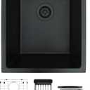 Matte Black Kitchen Sink, 17" x 19" x 10" Black Undermount Bar Sink,10 Inch Depth Small and Deep Kitchen Sinks, 17 x 19 Granite Composite Single Bowl Sinks with Accessories