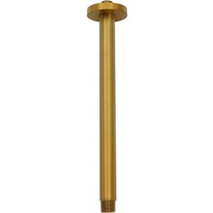 Aquaiaw Shower Arm and O-Ring Flange, 12 inch, Solid Brass, Round, Both Soldered 1/2 NPT Tapered Threads, Straight Shower Arm Extension, Ceiling Showerhead Arm, PVD Brushed Brass (Matte Brushed Gold)