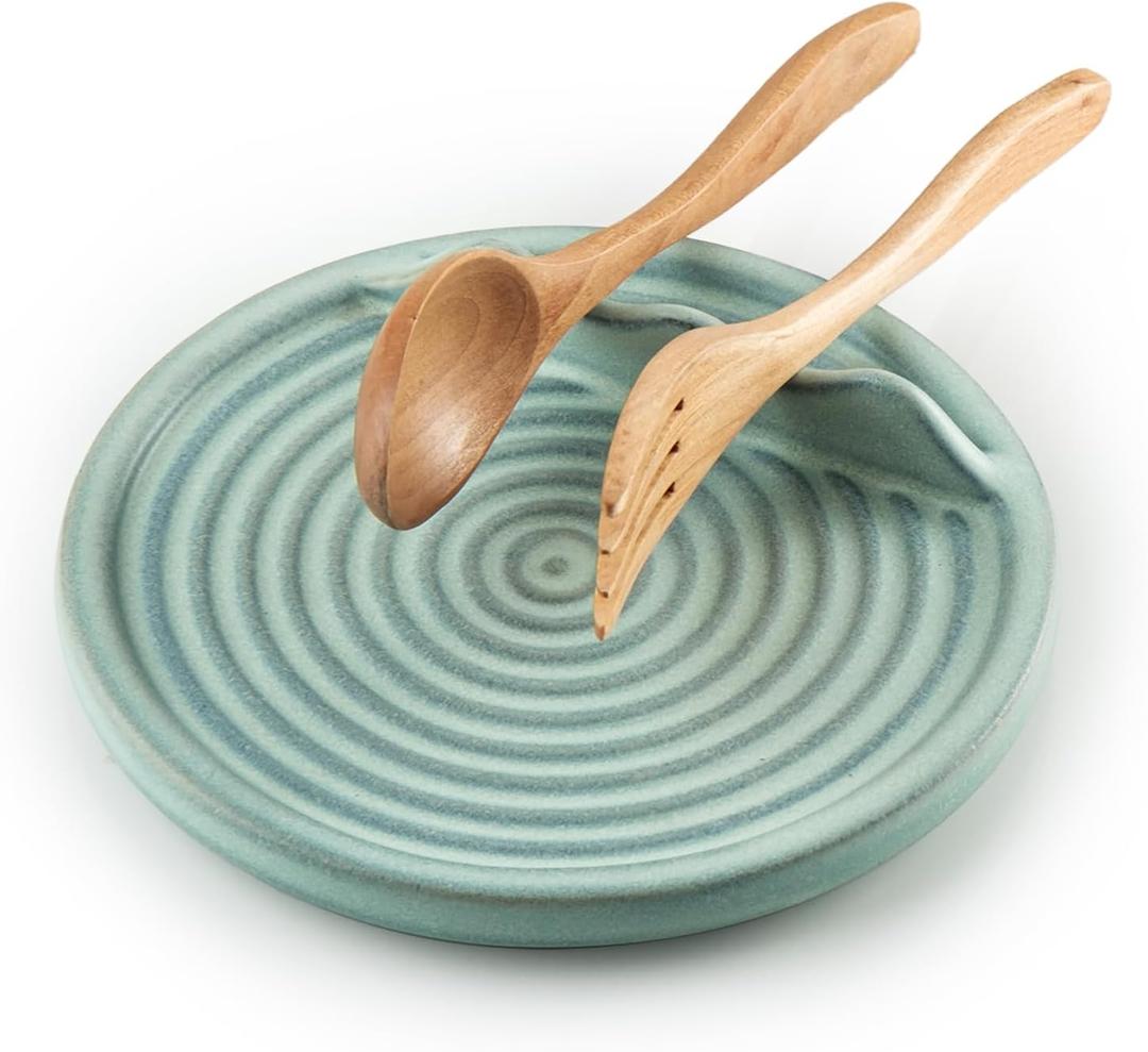 Spoon Rest Cooking Spoon Holder for Stove Top Ceramic Kitchen Spatula Rest for Countertop Large Utensils Rest for Housewarmings Thanksgiving Christmas Halloween, Blue