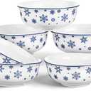 Teenyyou 6 Set Christmas Ceramic Bowl 9.5 oz Small Serving Bowls Holiday Dinnerware for Soups Desserts Snacks Cereal Rice Dips (Snowflakes)