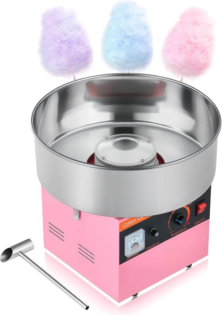 Cotton Candy Machine Commercial, 1000W Electric Candy Floss Maker, Easy Use with 15 inch Stainless Steel Bowl and Sugar Scoop, Makes Hard Candy for Home Kids Birthday, Family Party, Pink