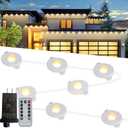 MERRIMAX M Permanent Christmas Outdoor Lights,50ft 36LED Eaves Lights with Remote,8 Modes Waterproof Outdoor Eave Connectable Christmas String Lights for Indoor Party (Warm White)