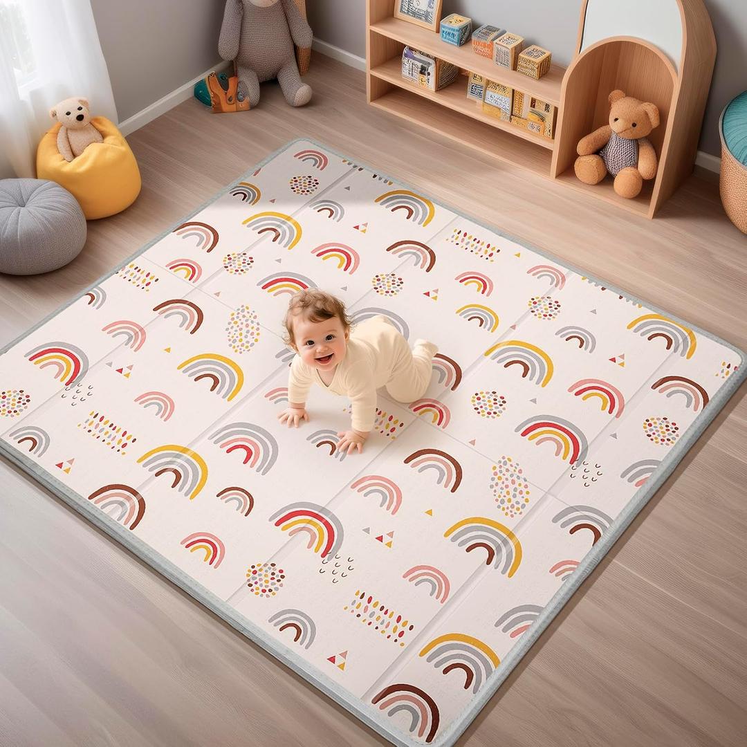 Foldable Baby Play Mat for Floor, Baby Floor Mat for Crawling, Reversible Waterproof & Non-Toxic Baby Foam Playmat, Baby Play Mat for Babies, Infants & Toddlers 6-12 Months