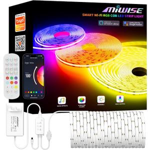 MIWISE RGB COB LED Strip Light,Color Changing LED Strip Lights Compatible with Alexa/Google,24V Music Sync Bright Flexible LED Tape Lighting for Bedroom,Kitchen,Bar,Under Cabinets,DIY Decoration,20ft (20ft/6.1m)