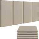 BUBOS 4 PCS Fabric Acoustic Panels,23.6''x11.8''x2'' Sound Proof Panels for Walls,Self-adhesive Soundproof Wall Panels for Echo Absorption for Home Studio Office (Flaxen)