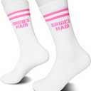 Grace Yonks Bride Socks - Pink and White Striped Wedding Socks for Bridal Shower (White)