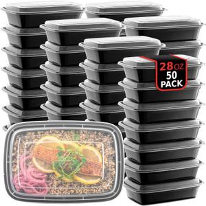 49 Pack Reusable Meal Prep Containers Microwave Safe Food Storage Containers with Lids, 28 oz - 1 Compartment Take Out Disposable Plastic Bento Lunch Box To Go, BPA Free - Dishwasher & Freezer Safe