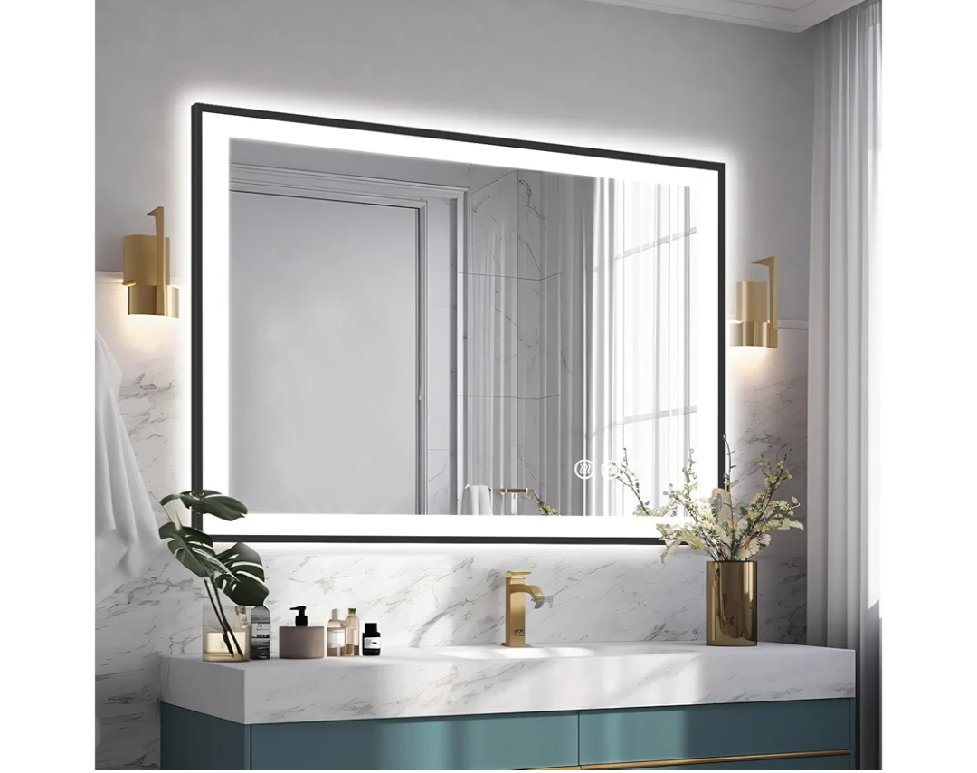 40x30 LED Lights Bathroom Mirror -Black Aluminum Rimmed(Front lit and Backlit),Anti-Fog Vanity Mirror with Lights,Stepless Dimmable Lighted Mirror,3 Colors Smart Mirror(Horizontal/Vertical)