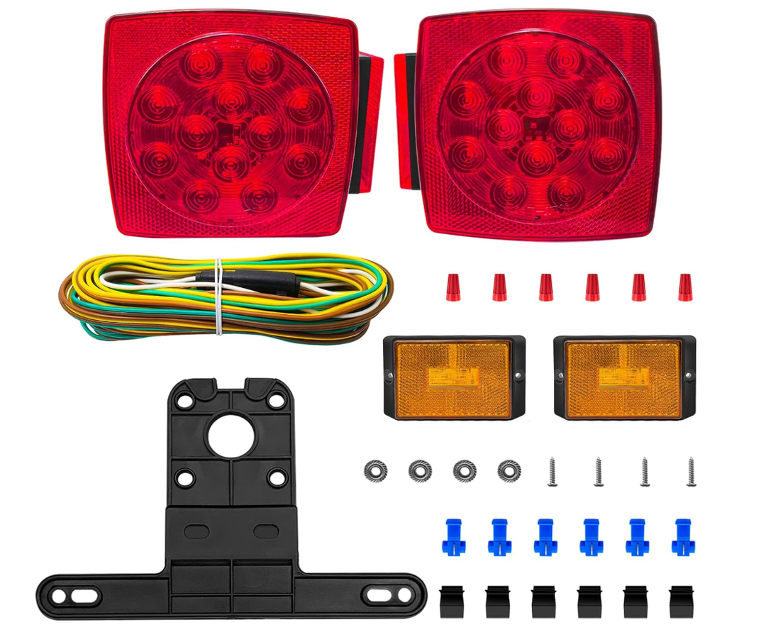 fouwick LED trailer lights Kit, 12V Submersible Tail Marker Lights Wiring Lamp Harness for Boat Car Truck RV Utility snowmobile turn signal license plate stop reverse Trailer Accessories