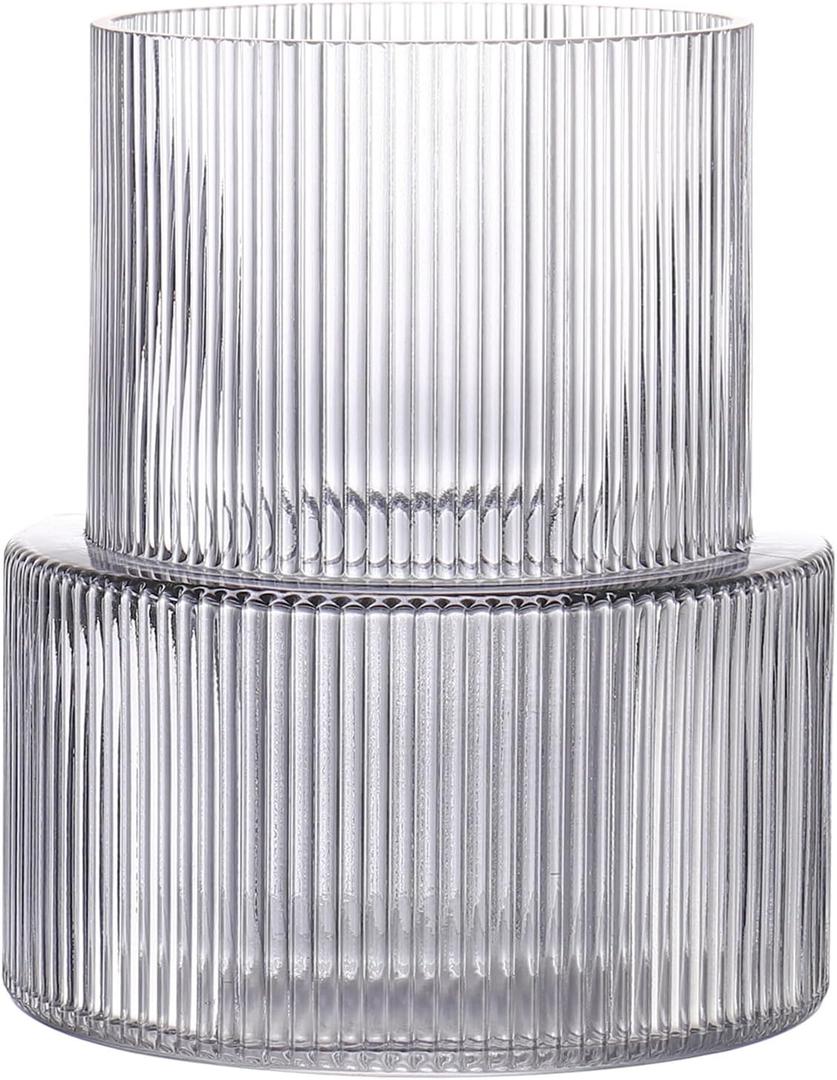 Black Glass Vase, Ribbed Glass Vase for Tulips, Flower Vases for Bouquet, Black Modern Vases for Living Room, Dining Table, Entryway, Mantle, Shelf, Wedding, Office, 7.5 Inches