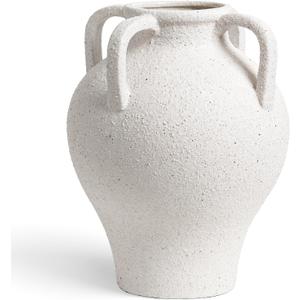 Large White Ceramic Vase - 10.8 Inch Rustic Farmhouse Vase with Handles for Home Decor, Vintage Tall Vases for Living Room, Table, Bathroom, Holiday & Weddings (Rock Sand White)