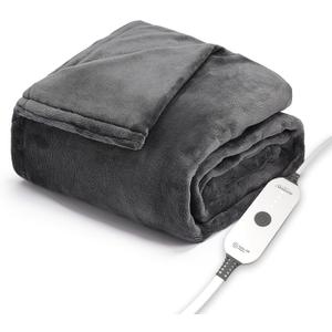 Sunbeam Ultimate Cozy Royal Posh Velvet Hand & Foot Pocket Heated Throw Electric Blanket, 50" x 72", 4 Heat Settings, 4-Hour Auto Shut-Off, Warming Throw for Couch or Bed, Machine Washable, Night Fog