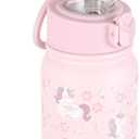 GOPPUS 12oz Kids Water Bottle  BPA-Free, Leak-Proof, Insulated Stainless Steel  Sweat-Proof, Reusable for School, Sports, and Outdoor Activities (Pink unicorn)