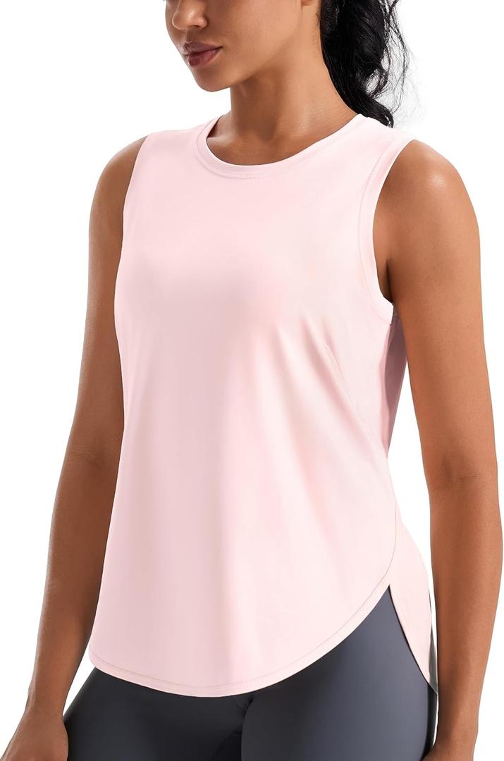JOYSPELS Ice Silk Workout Tank Tops for Women Cool-Dry Sleeveless Loose Fit Yoga Shirts Athletic (X-Large, Pink)