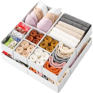 Stero 12 Pack Drawer Organizers for Clothing, Dresser Drawer Organizer Clothes, Fabric Foldable Closet Organizers and Storage Basket Bins for Clothes, Underwear, Bras, Socks (White)