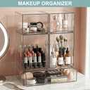 POLRAI 5 Pack Baby Bottles Organizer with Brush and Hooks, Stackable Acrylic Storage Boxes for Baby Bottles, Makeup, Small Items, Clear Storage Containers for Kitchen, Bathroom, Bedroom, Cabinet