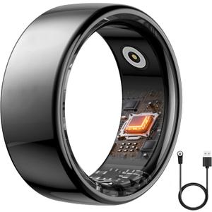Smart Ring Health Tracker - 24/7 Fitness & Sleep Tracking with Heart Rate Monitor, IP68 Waterproof Activity Tracker for Men/Women, 50+ Workout Modes, 7-Day Battery (9#, Black)
