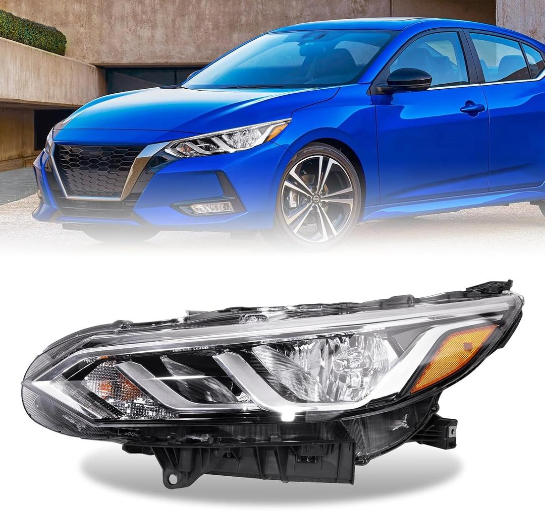 Halogen Headlights Compatible with 2020 2021 2022 Nissan Sentra S/SV Headlamp with Bulbs 260606LB0A NI2502276 (Left Driver Side)