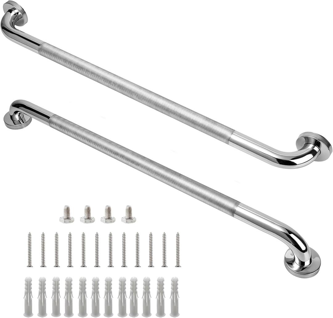 Shower Grab Bar, 2 Pack 32 Inch Bathroom Grab Bar, 1.25" Diameter 304 Stainless Steel Anti-Slip Grab Bars for Bathtubs and Showers, Handicap Shower Grab Bar for Seniors Elderly (Silver)