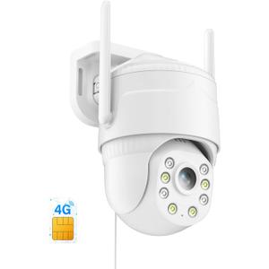 KKB 4G LTE Cellular Security Camera, Wired Cellular Cam Built-in SIM Card for Outdoor/Indoor, Unlimited Data Plan, No WiFi Security Cameras 2K Color Night Vision, 24/7 Recording, PIR Motion Detection (White)