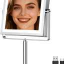 JIONIESIM Series 1X/10X Makeup Mirror with Lights, Double Sides Lighted Magnifying Mirror with 3 Colors, Height & Brightness Adjustable, Rechargeable 4000mAh Vanity Mirror (Chrome)