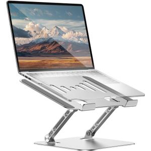 Laptop Stand for Desk Adjustable Height Portable Laptop Riser Aluminum Laptop Stand for Desk Foldable with Ergonomic 10-17" Silver