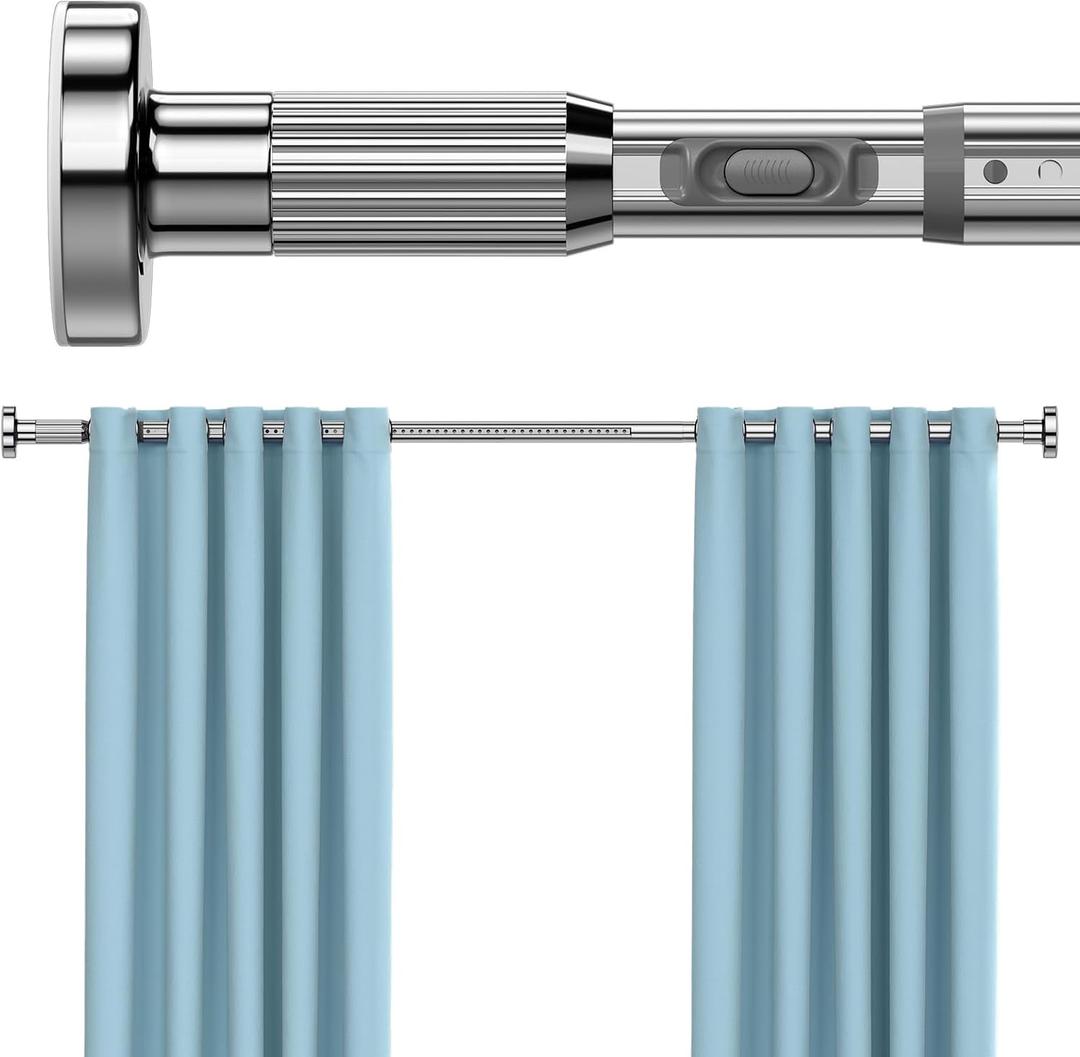 MEXAU Silver Tension Curtain Rods for Windows 41-126 Inches Heavy Duty Tension Rod Adjustable Curtain Rods No Drilling for Bathroom Living Room Outdoor Patio Hold Up Blackout Curtains and Non Slip
