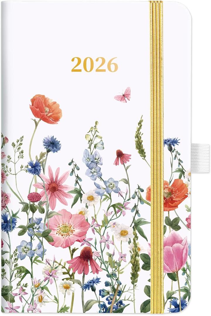 2026 Pocket Calendar - 2026 Pocket Planner for Purse, Jan. 2026 - Dec. 2026, 6.3''3.8'', Weekly & Monthly Planner with Pen Loop - Floral (White)