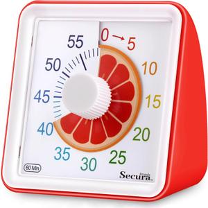 Secura 60-Minute Visual Countdown Timer for Kids & Adults, Classroom Time Management Tool (Red)