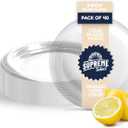 Clear Disposable Plastic Plates [Set of 40 | 9-inch Plates] Elegant Party Dinner Plates-Microwave Safe Plastic Dish Set- Sturdy Rimmed Plates For Weddings, Parties, Kitchen Use