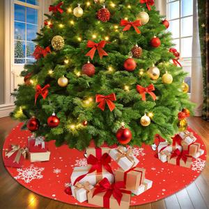 Christmas Tree Skirt 48 Inch, Green Tree Skirts Collar for Home Winter Decorations Xmas Trees Holiday Indoor Decor (Red, 48 Inch)
