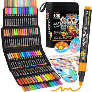 100 Colors Acrylic Paint Pens Paint Markers, 3mm Medium Tip Paint Markers for Rock Painting, Canvas, Wood, Stone, Ceramic, Glass, Fabric, DIY Crafts & Art Supplies