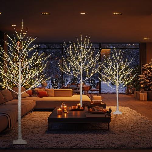 Set of 3 Fairy Lighted Tree 4FT 6FT and 8FT LED Lighted Birch Tree for Decoration Inside and Outside Home Patio Wedding Festival Christmas Decor Warm White