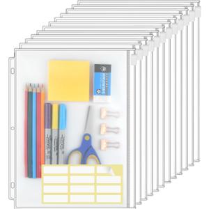 KTRIO Letter Size Binder Pockets 3 Ring Binder Zipper Pouch 12 Pack, 3 Holes Clear PVC Loose Leaf Bags 8.5"11" Document Folders for Business Office School Supplies