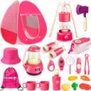 Meland Kids Camping Set for Girls - Camping Tent Toys for Girls Indoor Outdoor Pretend Play, Christmas Birthday Gift Idea for Toddler Girl Age 3,4,5,6 Year Old (Pink)