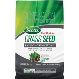 Scotts Turf Builder Grass Seed Pacific Northwest Mix - Grass Seed Plus Lawn Fertilizer & Soil Improver, Premium Mix, Covers Up to 800 sq. ft., 2.4 lb.