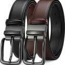 DOOPAI Reversible Leather Belt for Men 1.25" - Dual Sided Dress and Casual Belt, Trim to Fit, 2 Styles in One Belt (30"-34"Waist Adjustable, Black/Red Brown-2)