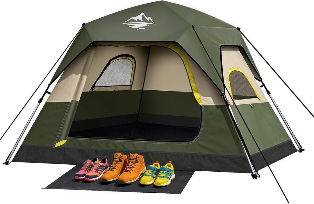 Camping Tent 4 Person Instant Pop Up Tents for Camping, Green 4 Person