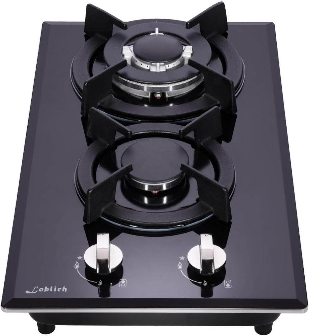 12-inch Gas Cooktop, 2 Burners Built-in Gas Stove Top, Max 12250BTU NG/LPG Convertible Stainless Steel Cooktops, RV, Apartment