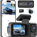 3 Channel 4K Dash Cam with 5GHz WiFi & APP Control, 4K+1080P+1440P Dash Cam Front and Rear Inside with 64GB Card, Dash Camera for Cars with Night Vision, Loop Recording, G-Sensor, 24H Parking Mode