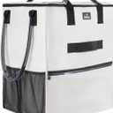 Reusable Grocery Bag with Wheels, Foldable Shopping Rolling Tote Bag, Shopping Trolley Cart with Zippered Top, Heavy Duty Handles, Lightweight, Carries Up to 46 LBS, Medium, Beige